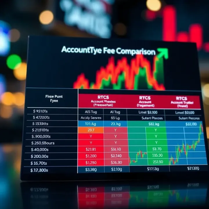 RCG Markets Account Types and Fee Comparison Comparison chart highlighting different account types and fee structures offered by RCG Markets