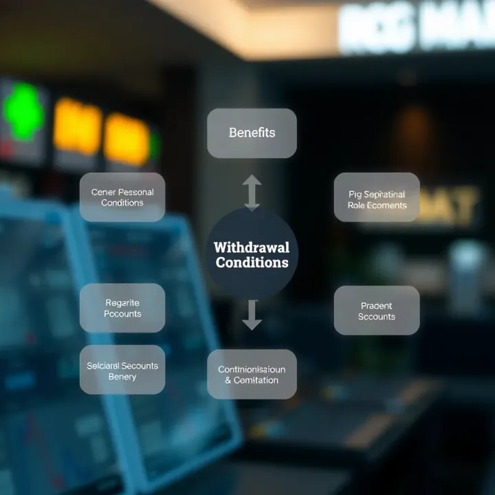 Diagram illustrating key benefits and withdrawal conditions of RCG Markets bonus accounts