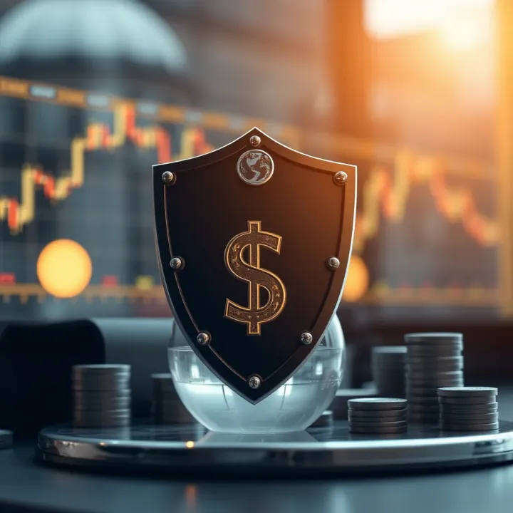 Risk Management Techniques in Smart Investment Conceptual illustration of risk management with shield and financial symbols