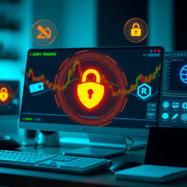 Safe and Effective Deriv Trading on Your PC Illustration of a secure computer environment with protective icons for safe online trading