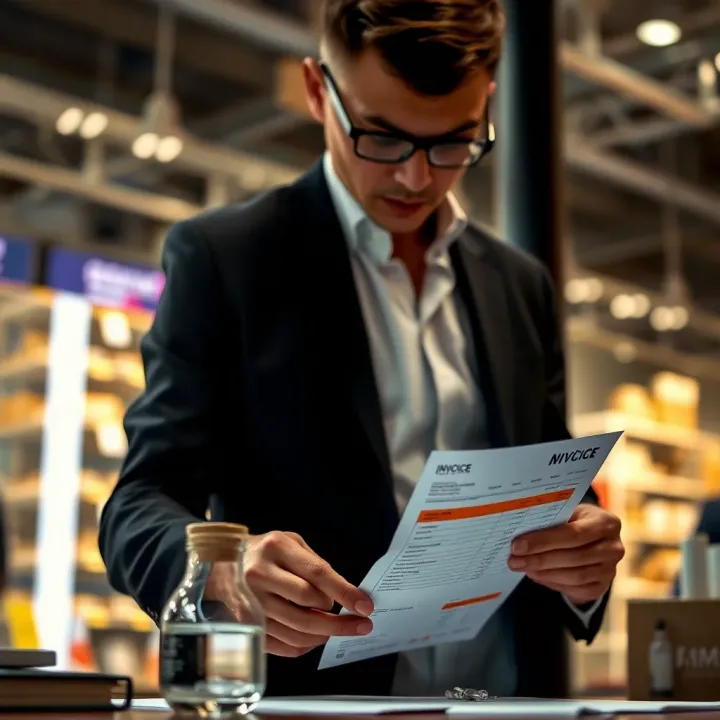 Businessperson reviewing a payment invoice with highlighted short payment discrepancy