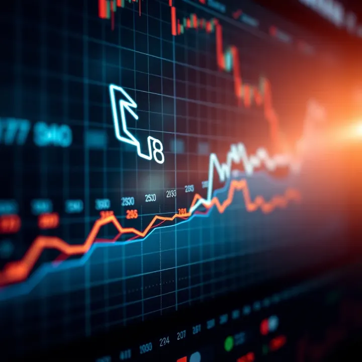 Graph showing upward trend with digital financial icons representing smart trading tools