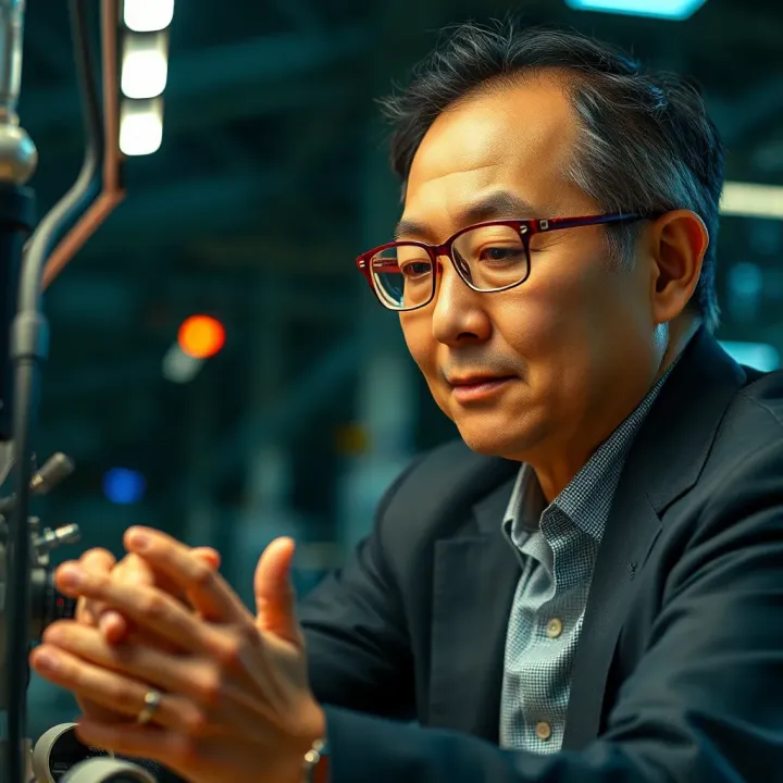 Illustration of Takashi Kotegawa engaged in innovative technological project