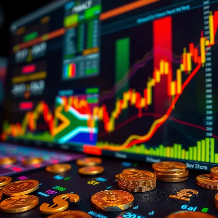A vibrant representation of South Africa's economic factors influencing forex trading with currency symbols and financial data
