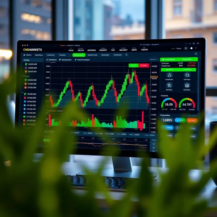 Screenshot of CWG Markets trading platform interface featuring charts and account management tools