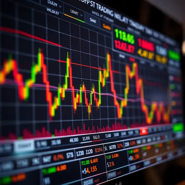 Graph displaying stock price fluctuations during a trading day on a digital screen