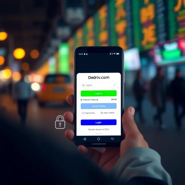 Mobile device displaying Deriv.com app login screen with security features