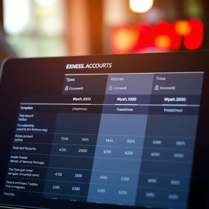 Comparison chart showing features of different Exness account types for traders in South Africa
