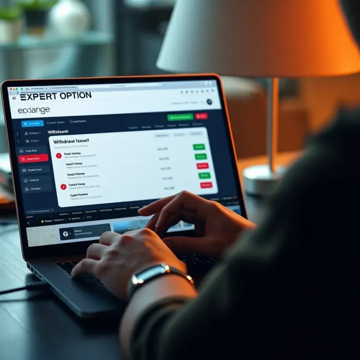 Common Withdrawal Challenges in Expert Option Platform User accessing Expert Option platform on laptop with withdrawal options displayed