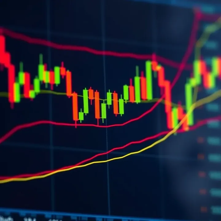 Forex trading chart showing candlestick patterns and technical indicators on a currency pair