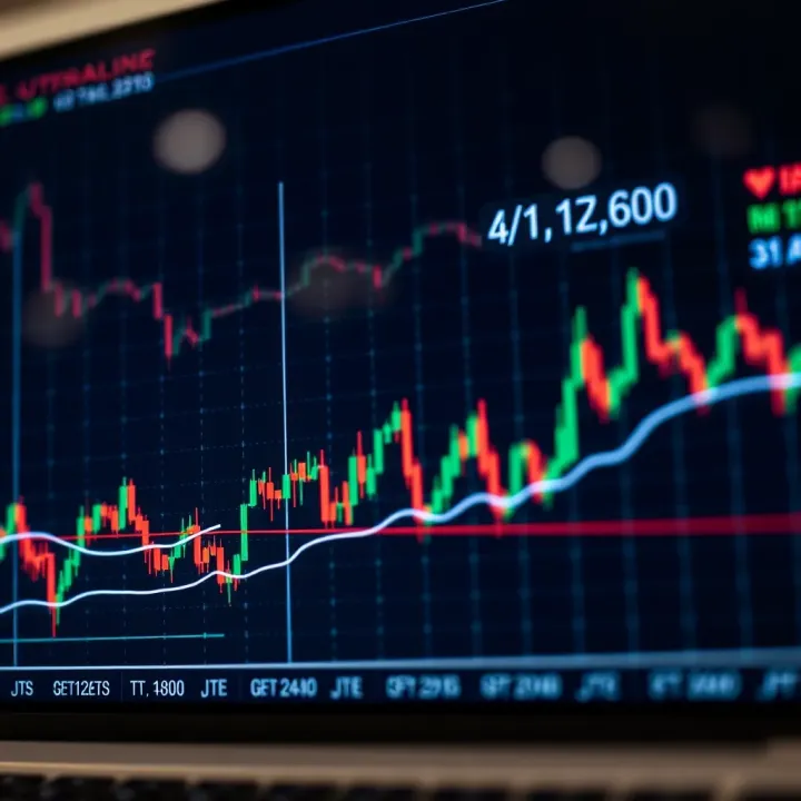 Graph displaying automated forex trading with currency symbols and upward trends