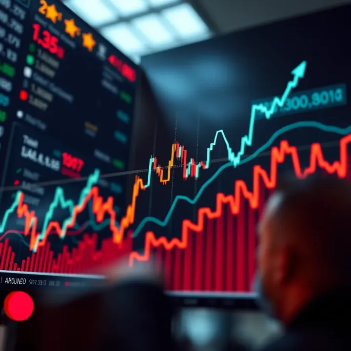 Graph showing upward and downward trends representing headway trading movements in the market