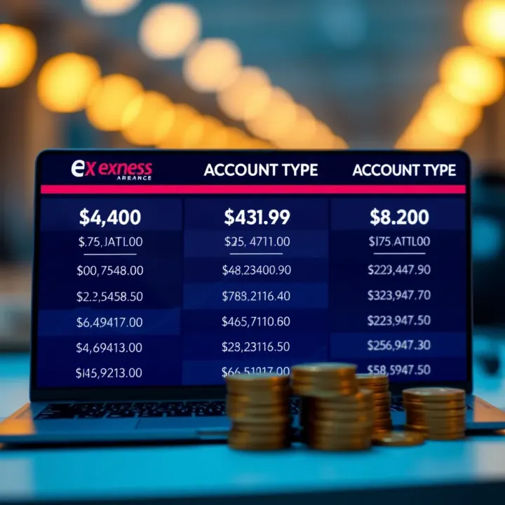 Exness Account Types for Trading in ZAR Illustration showing different Exness account types available for trading in South African Rand