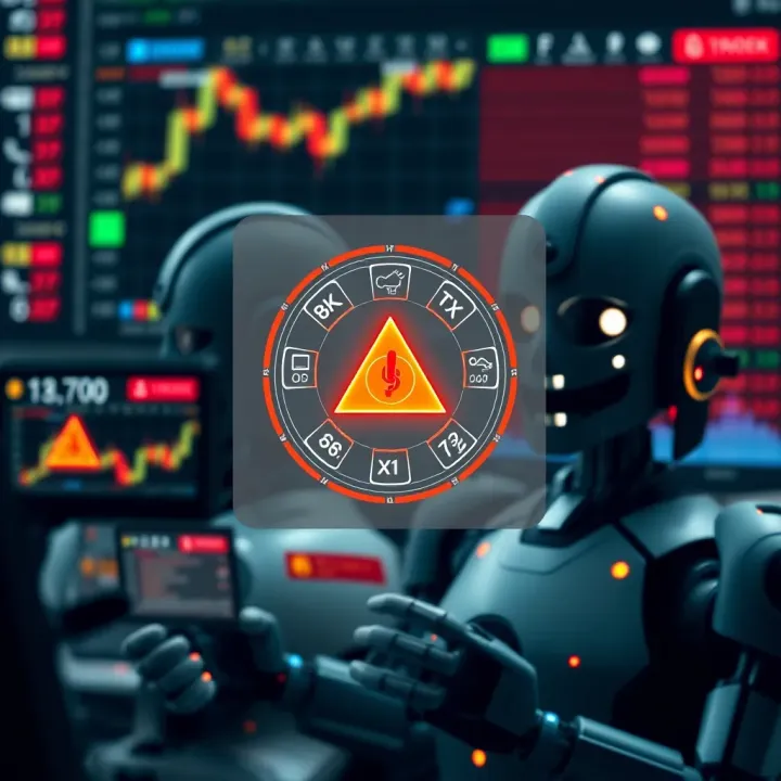 Forex Trading Strategies and Risk Assessment with Automated Systems Illustration of forex trading strategies with robotic system icons and risk indicators