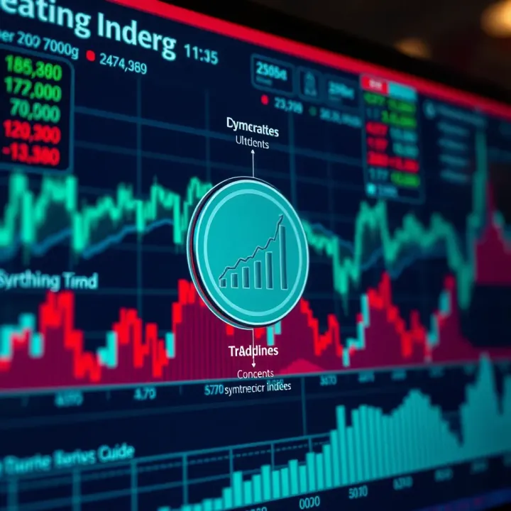 Synthetic Indices Concept and Market Trends Diagram illustrating the concept of synthetic indices with financial charts and market trends