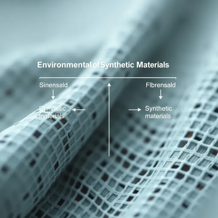 Diagram illustrating environmental impact factors of synthetic materials versus natural fibers