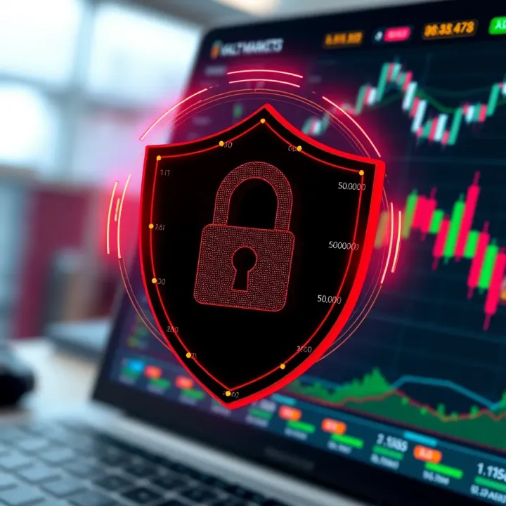 Digital Security Features on Vault Markets Trading Platform Digital security shield overlay on trading platform interface